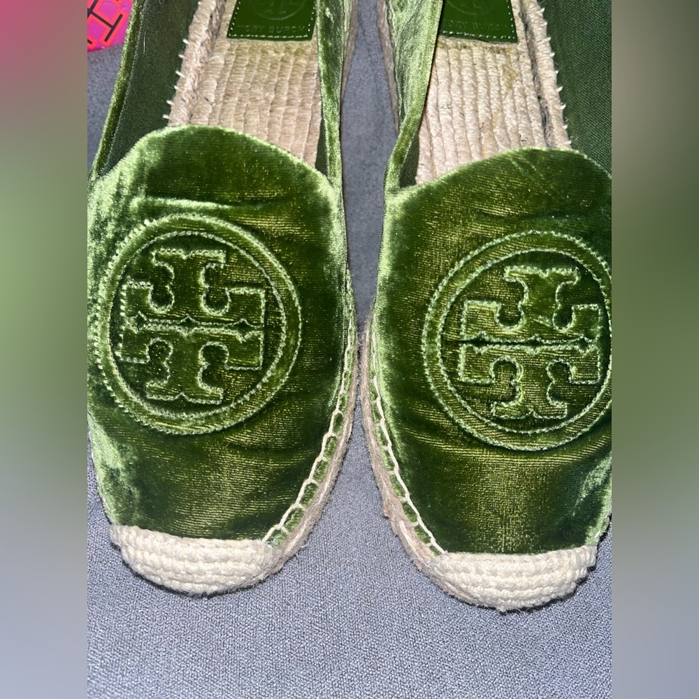 Tory Burch Emerald Velvet Espadrilles